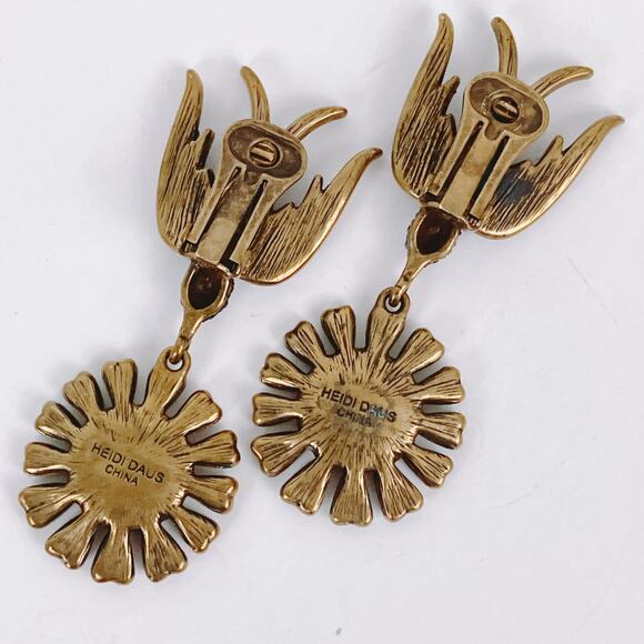 Vintage Signed Heidi Daus Blue Crystal Bird Clip On Earrings Faux Pearl READ - Picture 11 of 12